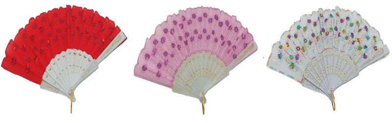 Gold Leaf GOLD LEAF 3Piece Multicolour Retro Folding Hand Fans Silk Plastic Small 22 x 50 cm open 22 x 15 x 19 cm folded Foldable Manual Indoor Use Perfect for Hot Flash Decoration Dance Gift  - Image 1