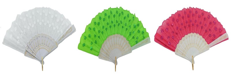 Gold Leaf GOLD LEAF 3Piece Multicolour Retro Folding Hand Fans Silk Plastic Small 22 x 50 cm open 22 x 15 x 19 cm folded Foldable Manual Indoor Use Perfect for Hot Flash Decoration Dance Gift  - Image 2