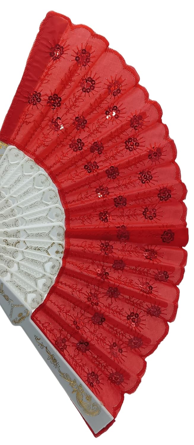 Gold Leaf GOLD LEAF 3Piece Multicolour Retro Folding Hand Fans Silk Plastic Small 22 x 50 cm open 22 x 15 x 19 cm folded Foldable Manual Indoor Use Perfect for Hot Flash Decoration Dance Gift  - Image 4