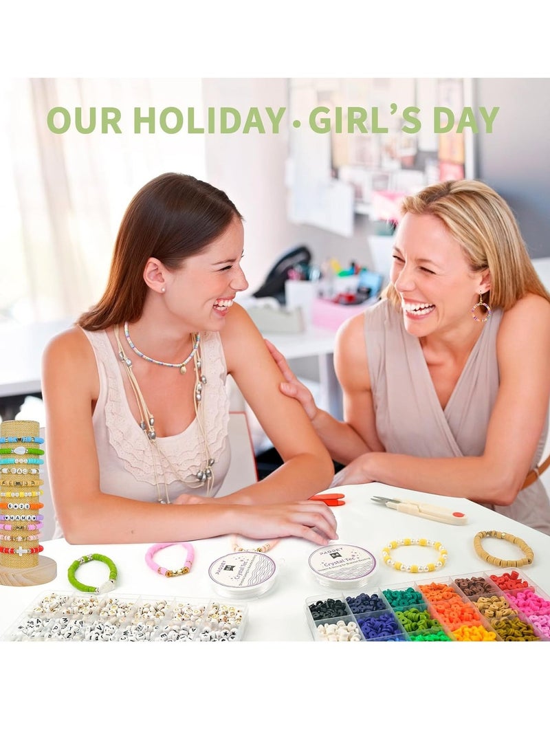 INGUNAR Bracelet Making Kit, 10,000 Pcs Polymer Clay Beads, 48 Colors Round Letter Beads Jewelry Making Kit Friendship Bracelets Heshi Beads with Charms Strings Crafts Gift for Girls Adults (3 Boxes) - Image 5