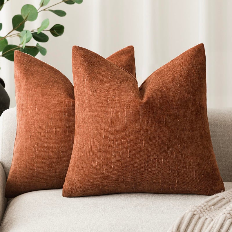 Foindtower Pack of 2 Soft Textured Throw Decorative Pillow Covers Square Accent Solid Cushion Cover Cozy Farmhouse Pillow Case with Zipper for Couch Sofa Bed Living Room 22x22 Inch Burnt Orange