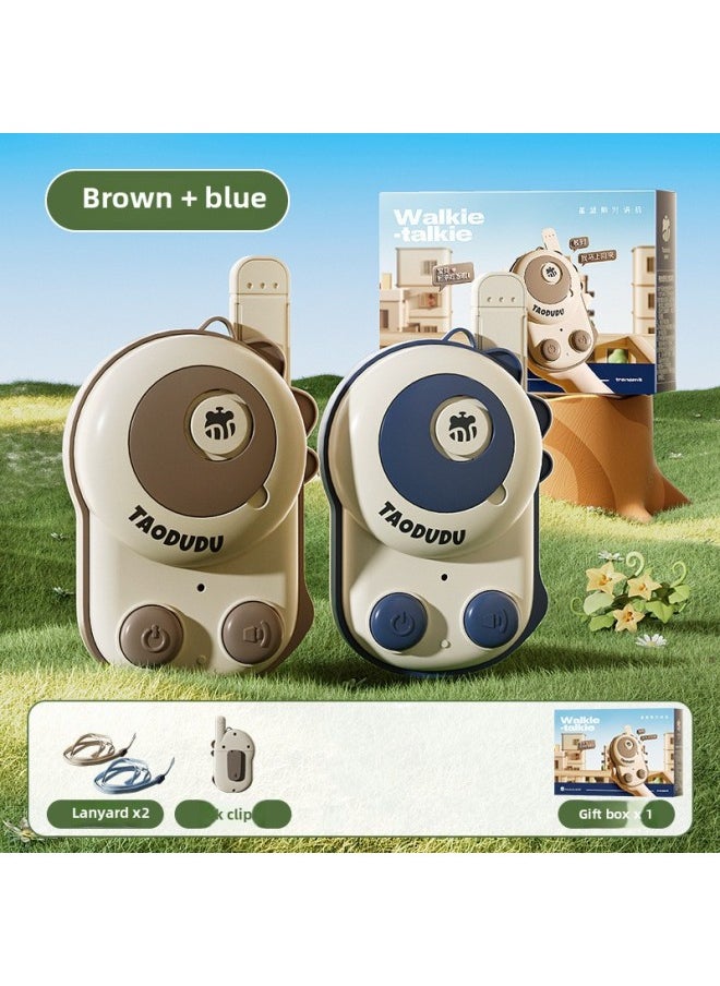 Tao Dudu Children's Walkie-talkie Parent-child Wireless Pager Outdoor 3KM Two Small Educational Toys Wholesale-Color:[500 M] Dinosaur Walkie-talkie Pair [khaki Brown + Ocean Blue] Gift Anti-lost Lanyard + Back Clip [self-provided Battery]]  - Image 1