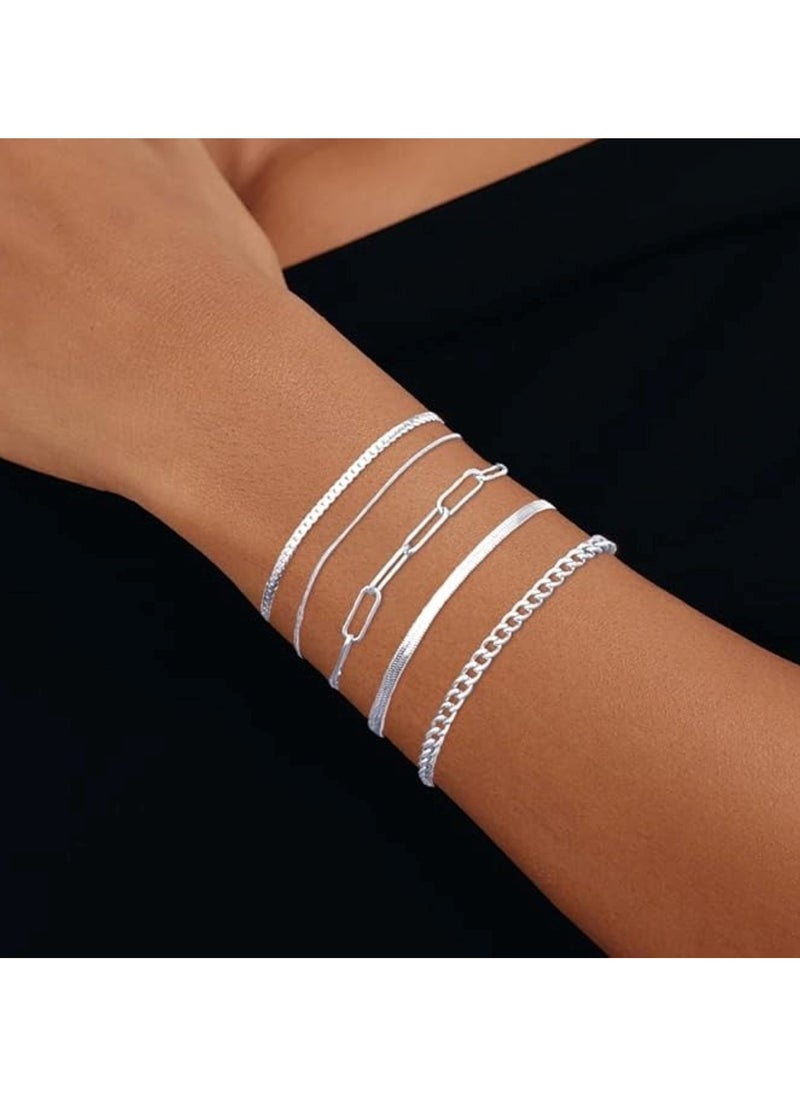Huitich - Elegant 8-Piece Silver Bracelet Set for Women - Image 1