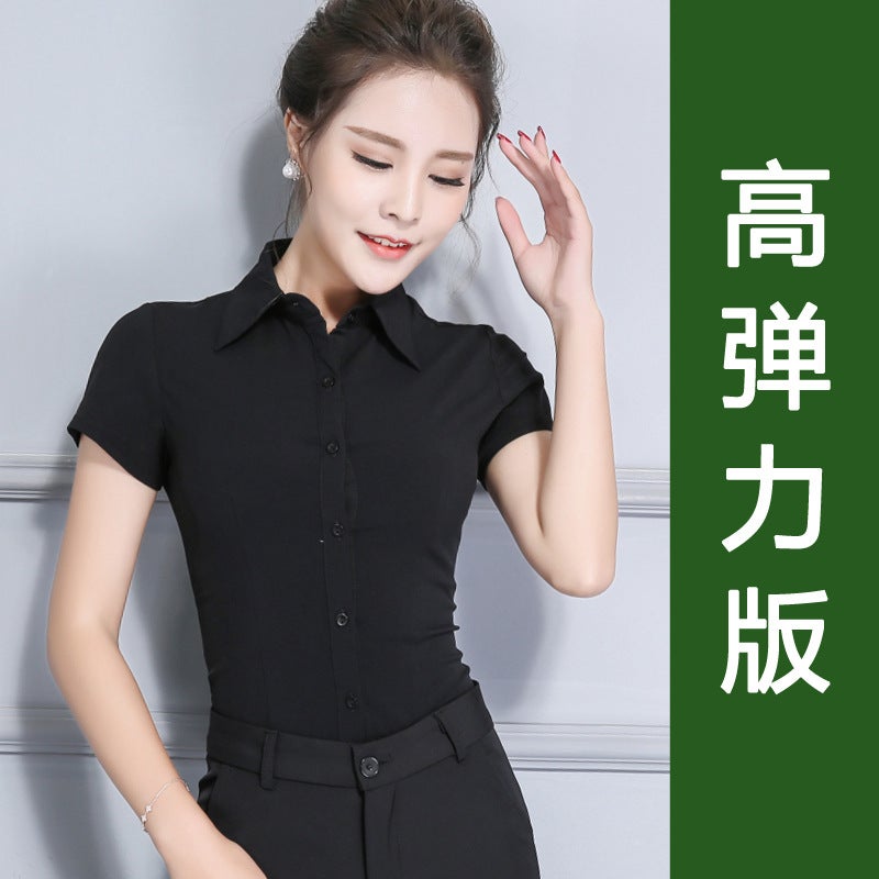 High-Stretch Cotton Business Wear White Shirt Semi-Short-Sleeved Women'S White Lapel All-Match Work Clothes Shirt Summer Clothes - Image 4