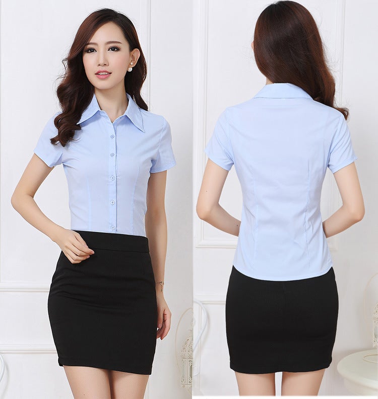 High-Stretch Cotton Business Wear White Shirt Semi-Short-Sleeved Women'S White Lapel All-Match Work Clothes Shirt Summer Clothes - Image 5