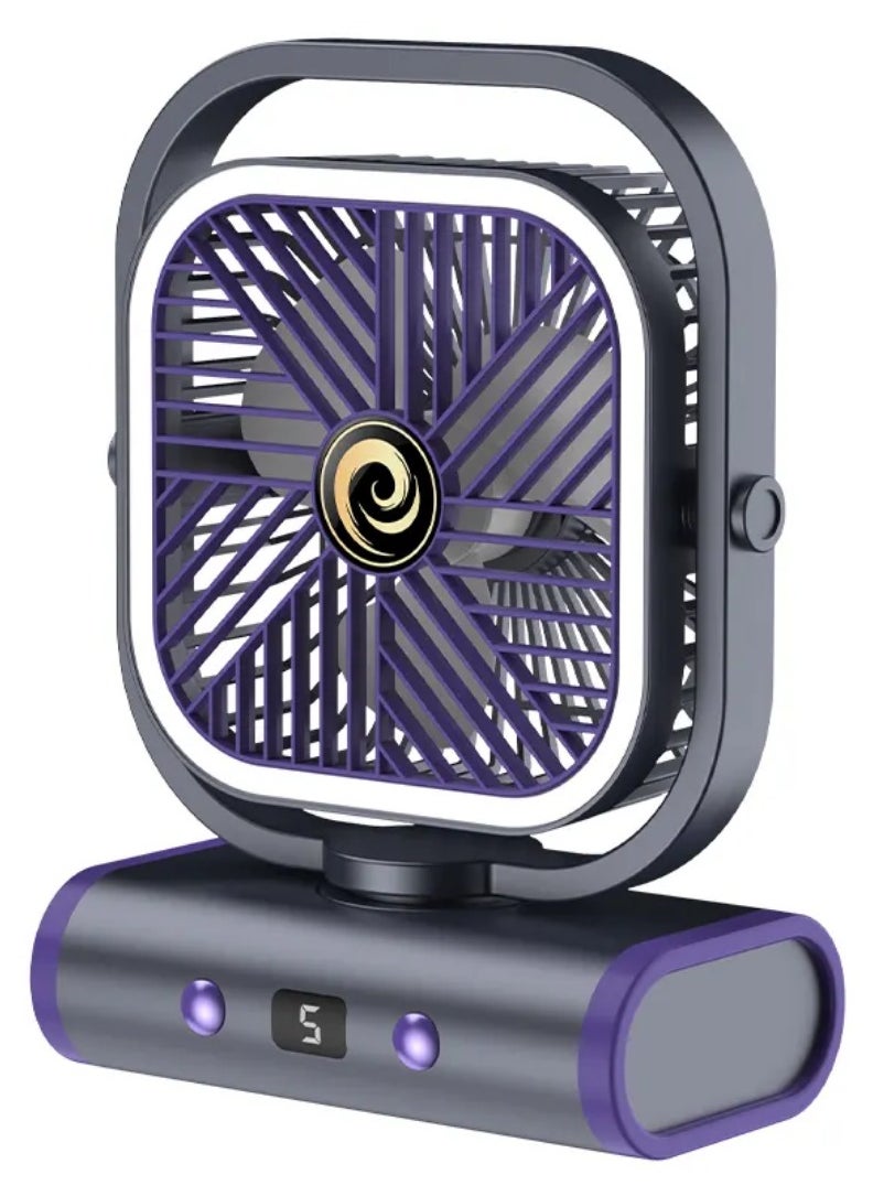 OUYoo OUYoo Portable fan is rechargeable, a small personal fan operated by battery, a multi-angle free wind direction adjustable USB desktop fan, a mini desk fan for bedroom, home, office, office, camping, travel, wall hanging fan, multi-function 5-speed wind speed adjustment, with nightlight lighting, and automatic head shaking function on left and right. (Grey)  - Image 1
