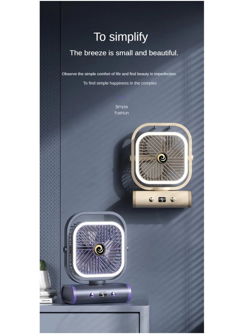 OUYoo OUYoo Portable fan is rechargeable, a small personal fan operated by battery, a multi-angle free wind direction adjustable USB desktop fan, a mini desk fan for bedroom, home, office, office, camping, travel, wall hanging fan, multi-function 5-speed wind speed adjustment, with nightlight lighting, and automatic head shaking function on left and right. (Grey)  - Image 5