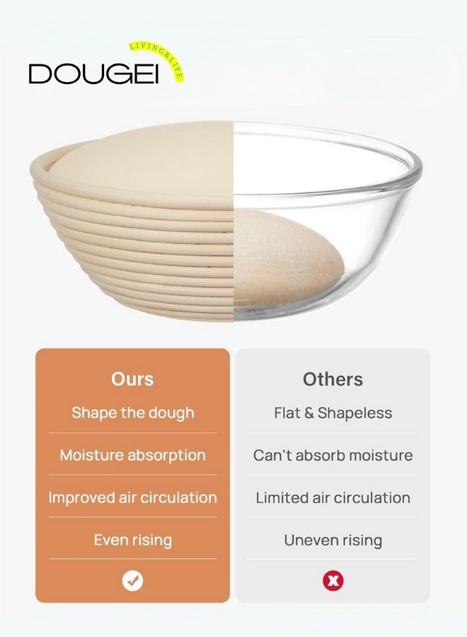 DOUGEI Banneton Bread Proofing Basket, Sourdough Bread Baking Supplies, Round 9 Inch Sourdough Starter Kit, Proofing Basket for Bread Baking, Bread Making Supplies Tools, Banneton Basket Gift Set - Image 3