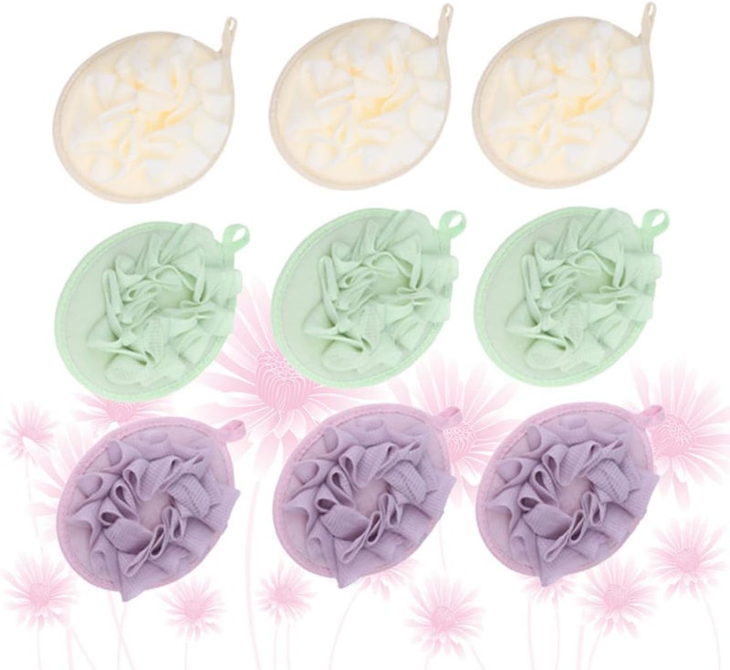 9Pcs Bath Sponge and Bath Puff Set with Bubble Net Multi-Color Shower Scrubber for Exfoliating and Cleansing Suitable for Men and Women - Image 1