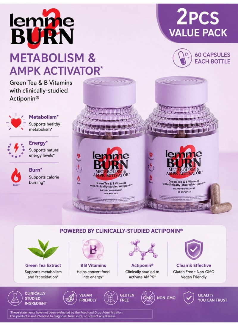 بيرن مكمل غذائي «Metabolism & K Activator»، يدعم عملية التمثيل الغذائي للدهون وإدارة الوزن، ويعزز الطاقة وحرق السعرات الحرارية، 60 كبسولة، عبوتان - Image 1
