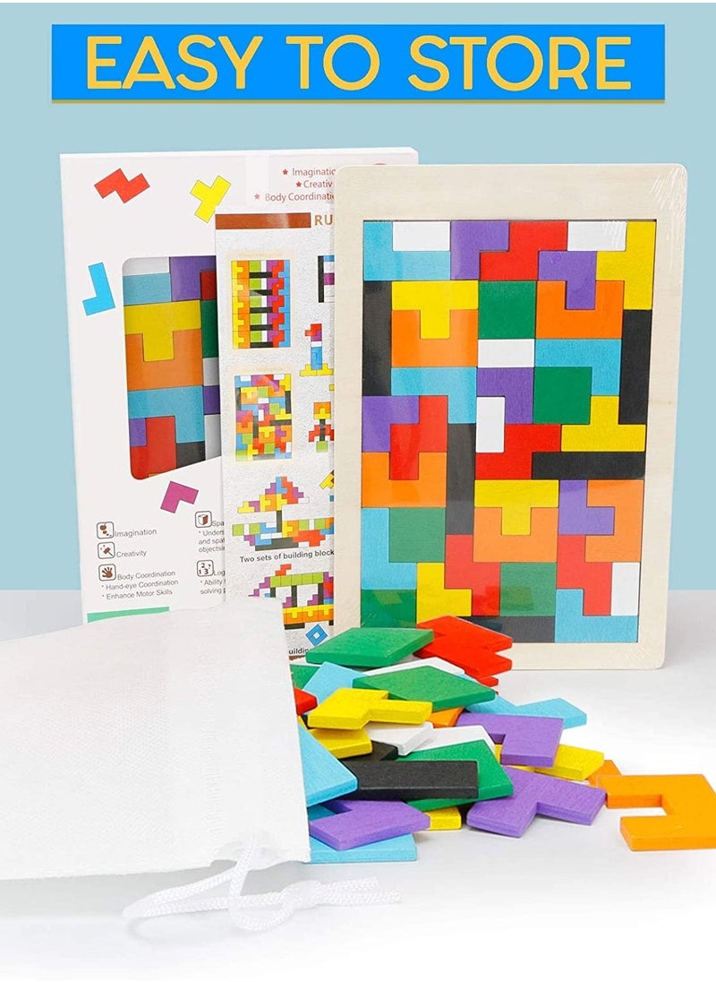 AMERTEER - Colorful Wood Intelligence Puzzle Game Develop Analytical Thinking Patience and Imagination with Tricky Tetris Suitable for All Ages - Image 1
