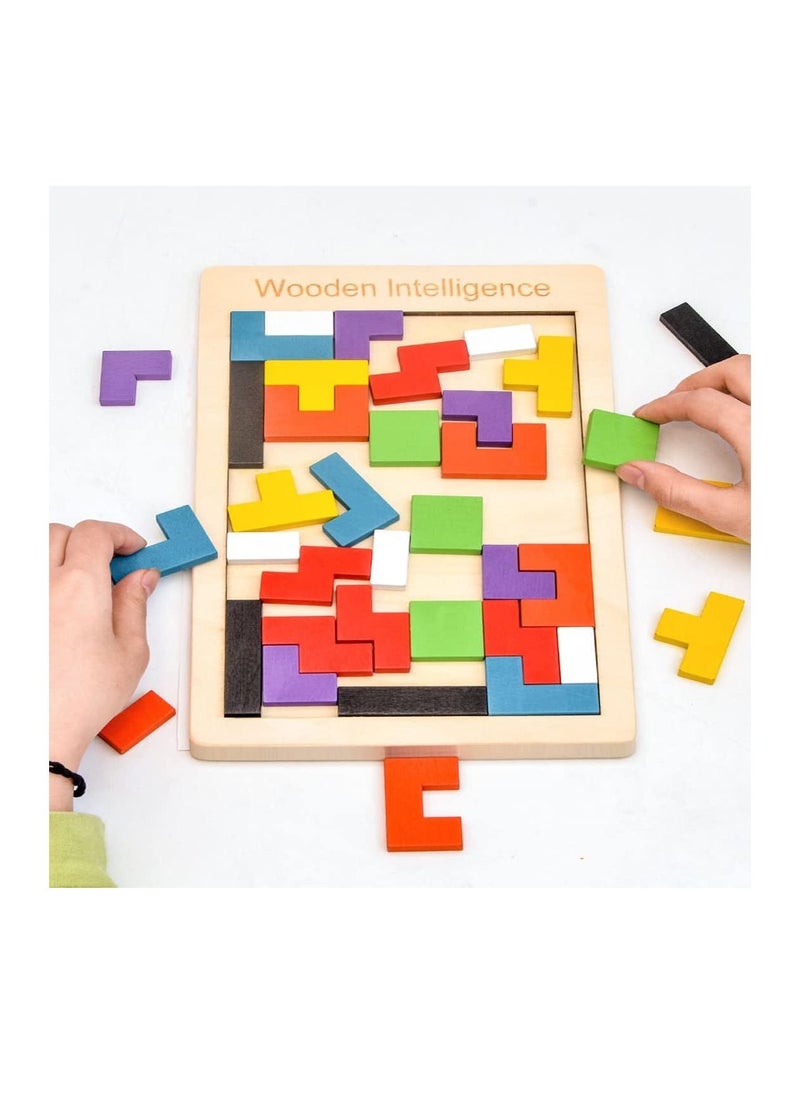 AMERTEER - Colorful Wood Intelligence Puzzle Game Develop Analytical Thinking Patience and Imagination with Tricky Tetris Suitable for All Ages - Image 1