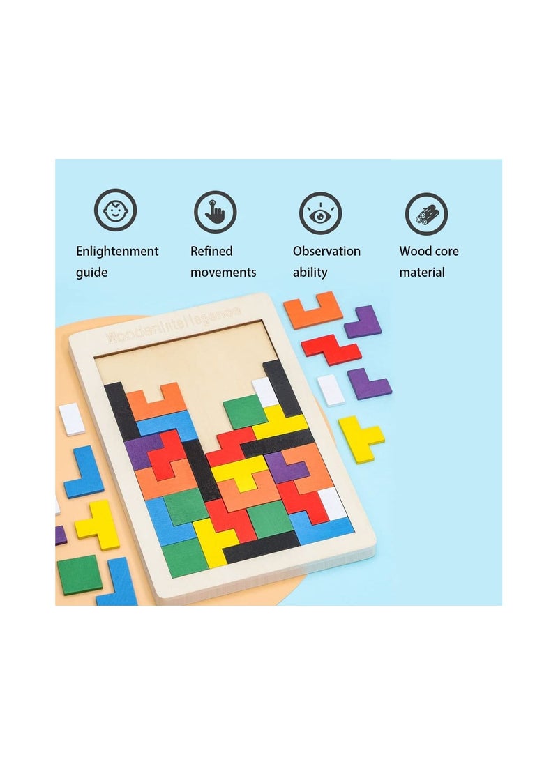 AMERTEER - Colorful Wood Intelligence Puzzle Game Develop Analytical Thinking Patience and Imagination with Tricky Tetris Suitable for All Ages - Image 1