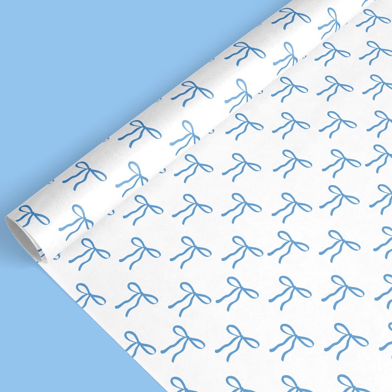 JarThenaAMCS Blue Bow Wrapping Paper Mini Roll 17 Inch x 328 Ft Cute Bow Knot Gift Wrap Paper Decorative Art Paper for Coquette Birthday Party DIY Crafts