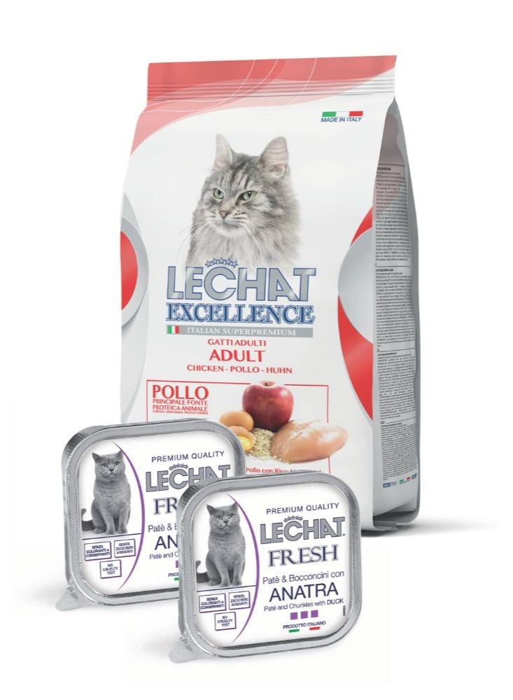 LeChat Excellence by Monge | Premium Adult Cat Dry & Wet Food with Duck Bundle – Daily Balanced & Complete Nutrition with High-Quality Protein & Natural Ingredients