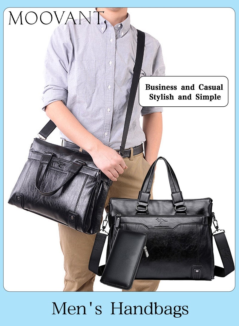 Moovant Briefcases for Men, Leather Laptop Bag, Waterproof PU Material, with Long Purse Wallet, Men's Bag Set, Black - Image 1