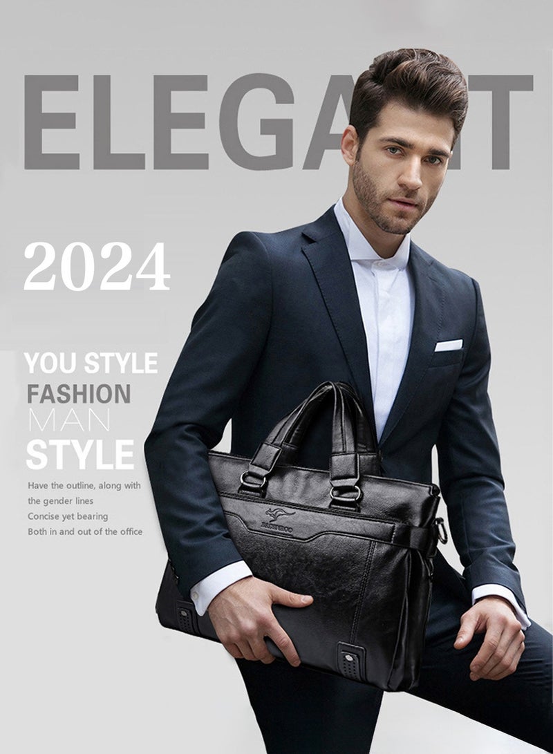 Moovant Briefcases for Men, Leather Laptop Bag, Waterproof PU Material, with Long Purse Wallet, Men's Bag Set, Black - Image 3