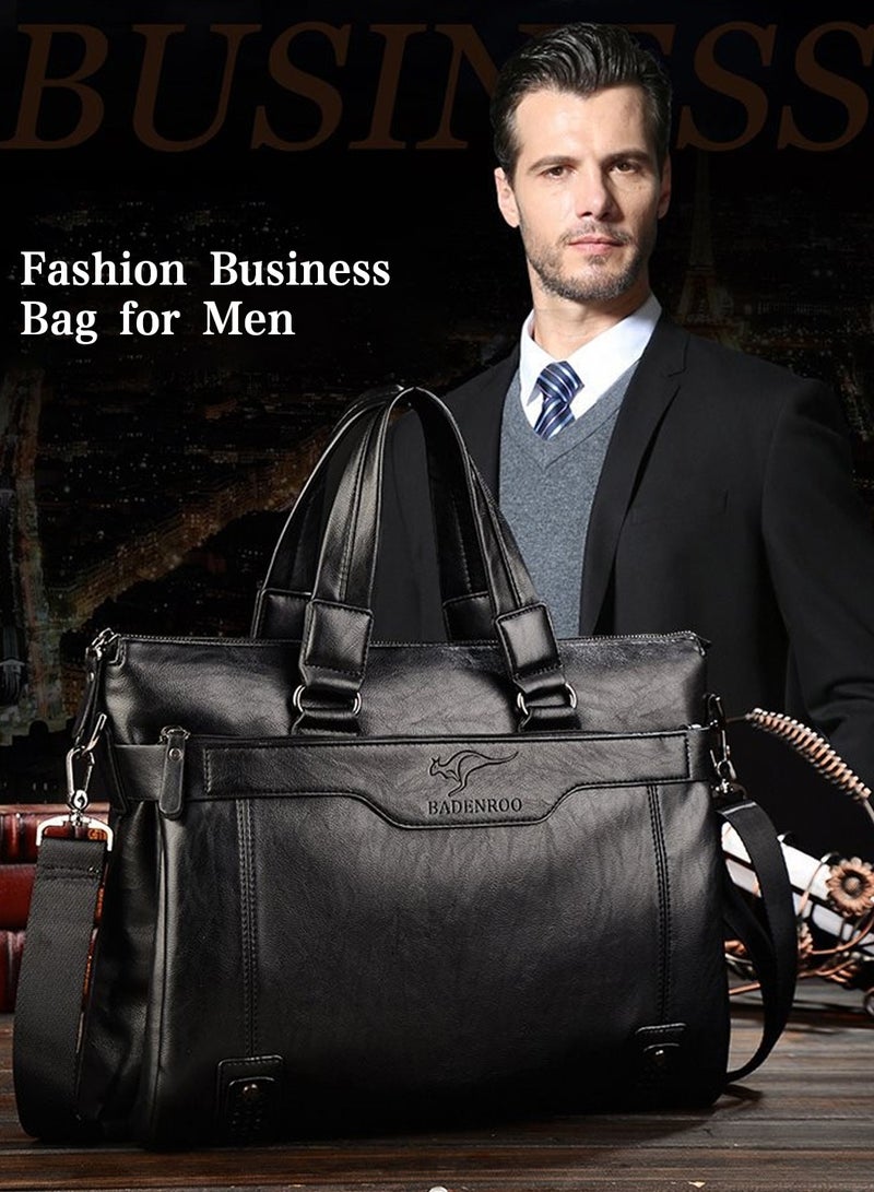 Moovant Briefcases for Men, Leather Laptop Bag, Waterproof PU Material, with Long Purse Wallet, Men's Bag Set, Black - Image 4