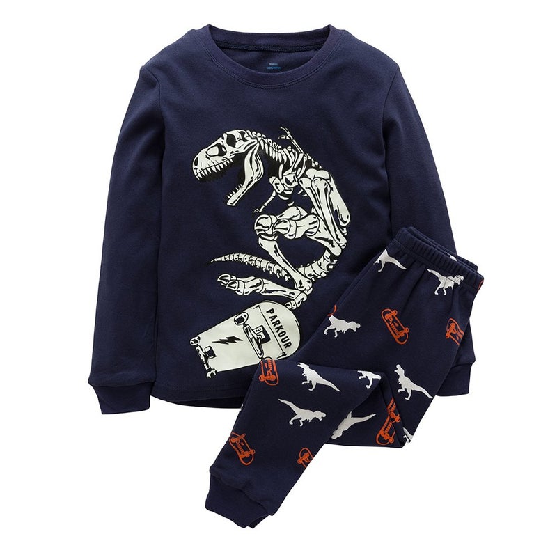 B.GKAKA Children's Dinosaur Pajamas for Toddler Boys Size 5 Little Kids Skeleton Golw in The Dark 100% Cotton 5T - Image 1