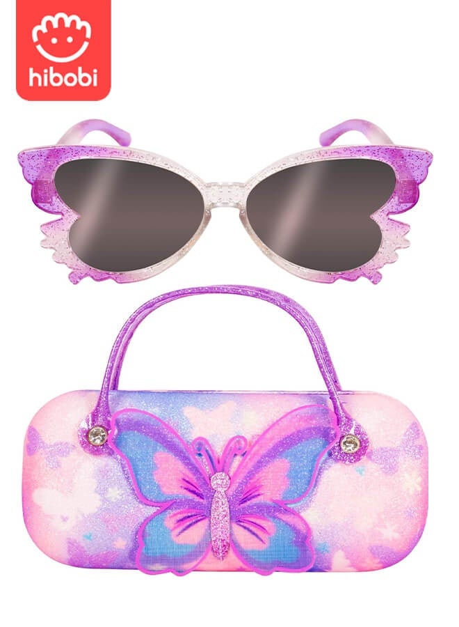 hibobi Hibobi 2-Piece Girls’ Butterfly Sunglasses & Carry Case Set – UV Protection, Sparkly Frame, Fantasy Pink Design – Ideal for Travel, Gifts & Dress-Up  - Image 2