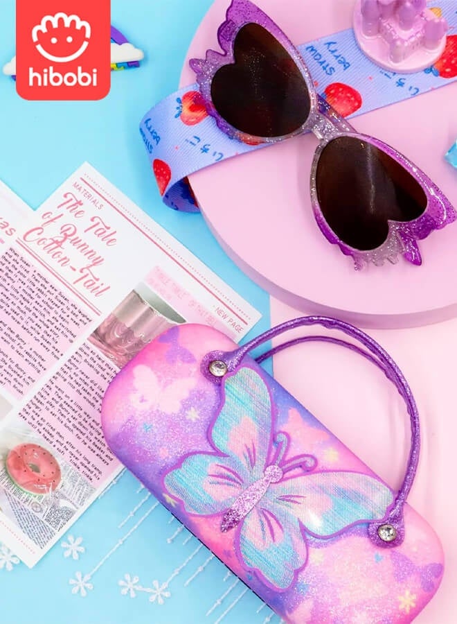 hibobi Hibobi 2-Piece Girls’ Butterfly Sunglasses & Carry Case Set – UV Protection, Sparkly Frame, Fantasy Pink Design – Ideal for Travel, Gifts & Dress-Up  - Image 1