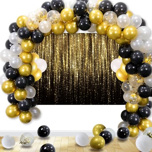 WOLADA Black and Gold Backdrop Black Gold Photo Backdrop Wedding Birthday Baby Shower Party Photo Studio 7x5FT FW53 - Image 3