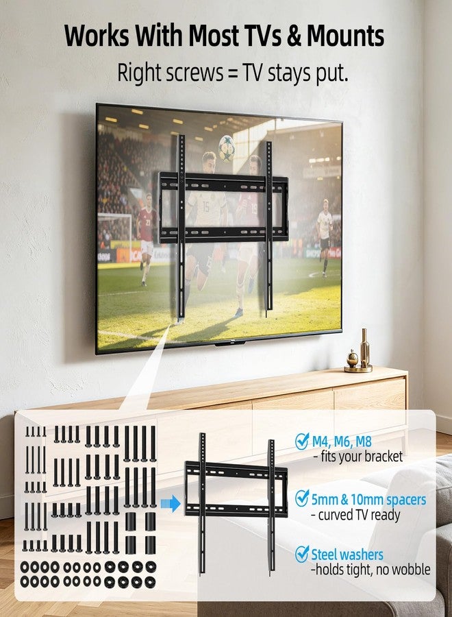 HOME VISION براغي تثبيت تلفزيون هوم فيجن - تتضمن مجموعة كاملة من أدوات تثبيت التلفزيون M4 وM5 وM6 وM8، بالإضافة إلى حلقات فاصلة، تناسب معظم أجهزة التلفزيون حتى 100 بوصة - Image 3