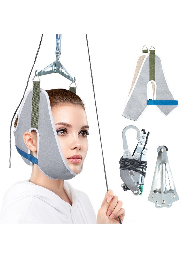 بابونا جهاز شد الرقبة المحمول والمعلق، جهاز شد الرقبة لتخفيف الألم، العلاج الطبيعي لتمديد العمود الفقري العنقي، حماية صحية (رمادي) - Image 2