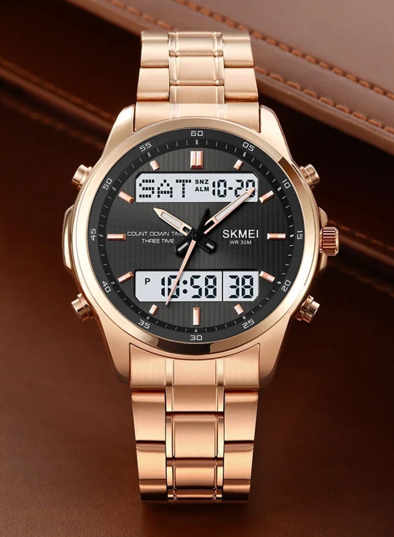SKMEI ساعة إلكترونية للرجال من SKMEI عرض مزدوج ساعة إلكترونية ساعة متعددة الوظائف ساعة مقاومة للماء أسلوب أعمال عصري للرجال 2049 - Image 4