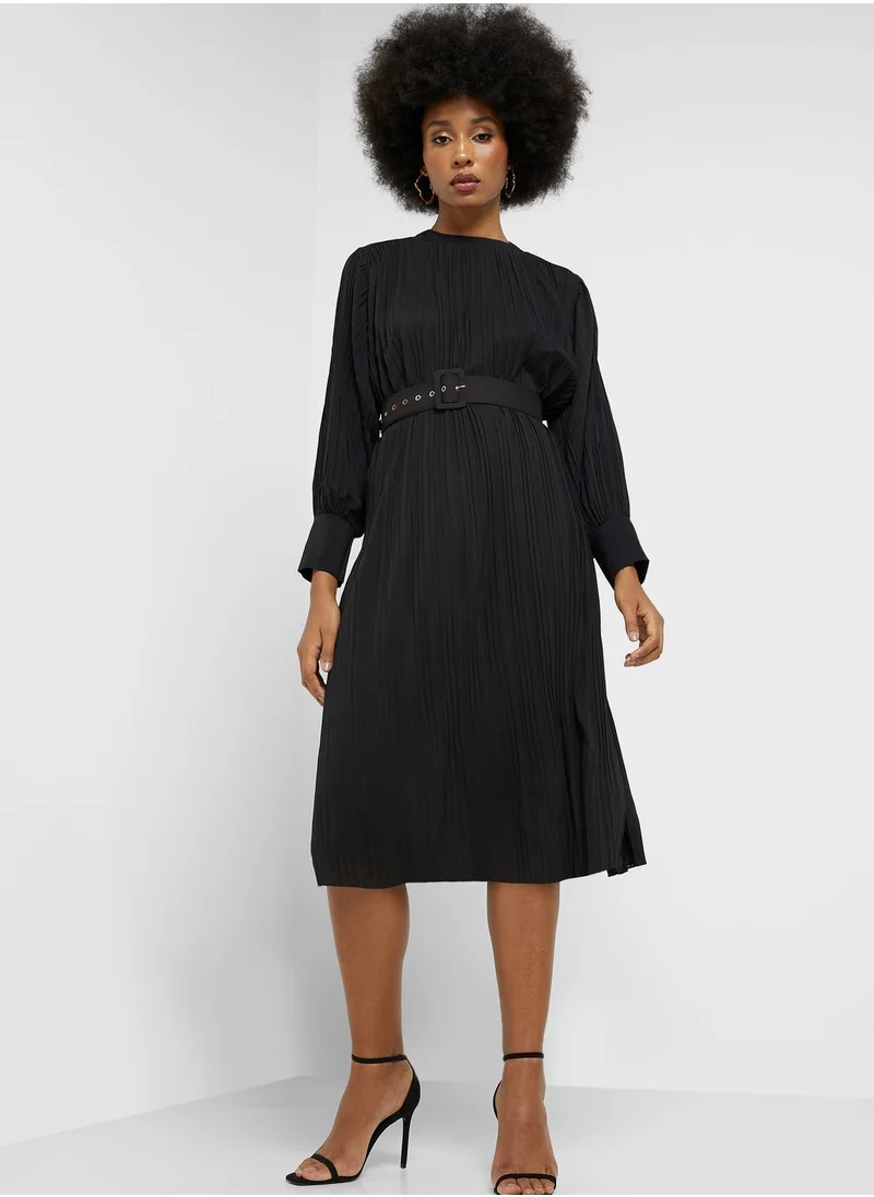 ELLA Pleated Belted Dress