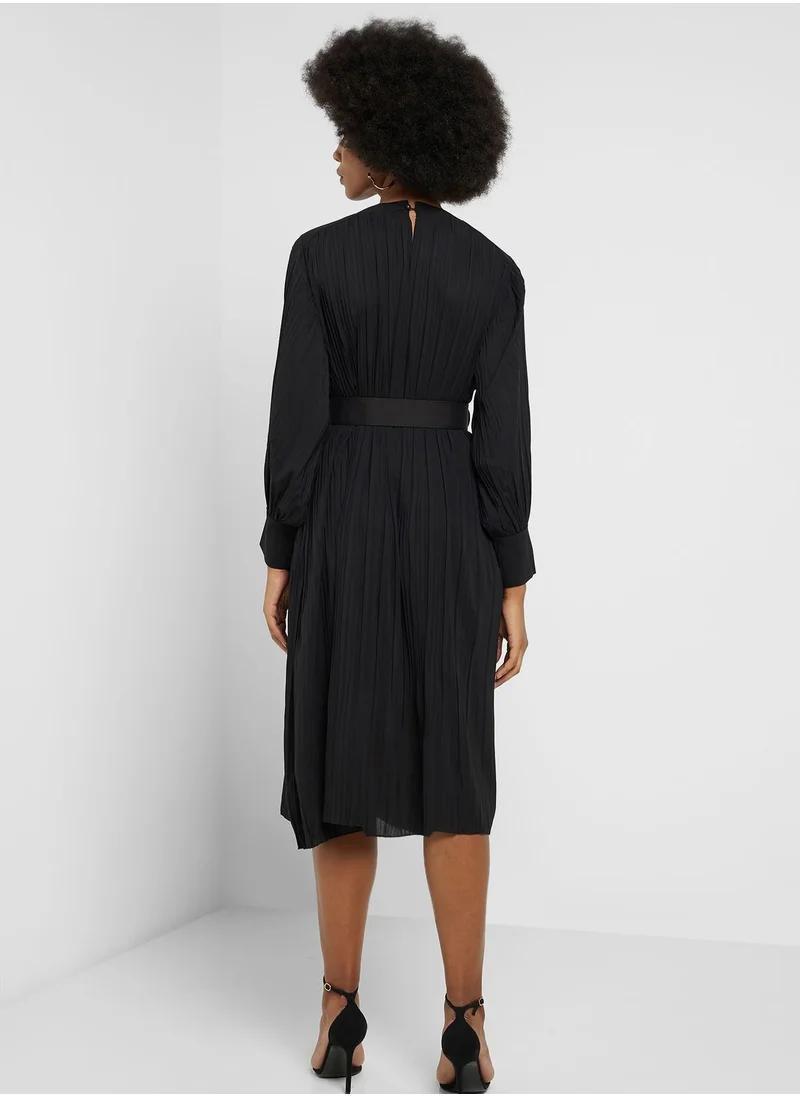 ELLA Pleated Belted Dress