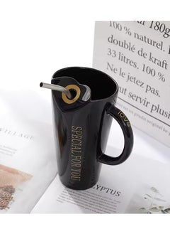 Exotic Mugs Coffee Mug, Large-capacity Straw Ceramic Cup, Office Coffee Cup, Breakfast Bone China Mug, Household Beverage Cup (Color: Black, Size : 480ml), Gift  - Image 1