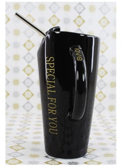 Exotic Mugs Coffee Mug, Large-capacity Straw Ceramic Cup, Office Coffee Cup, Breakfast Bone China Mug, Household Beverage Cup (Color: Black, Size : 480ml), Gift  - Image 2