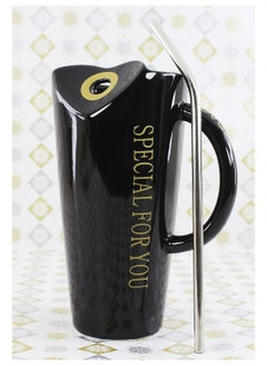 Exotic Mugs Coffee Mug, Large-capacity Straw Ceramic Cup, Office Coffee Cup, Breakfast Bone China Mug, Household Beverage Cup (Color: Black, Size : 480ml), Gift  - Image 4