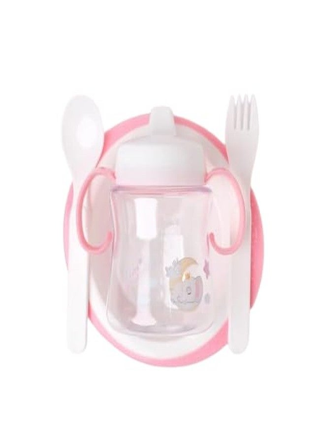 Cazuela Baby Feeding Tableware Series Children Dinnerware Feeding Set Happy Baby Cartoon Design Microwave & Dishwasher Safe Tableware Cutlery for Kids (5 in 1) - Image 1