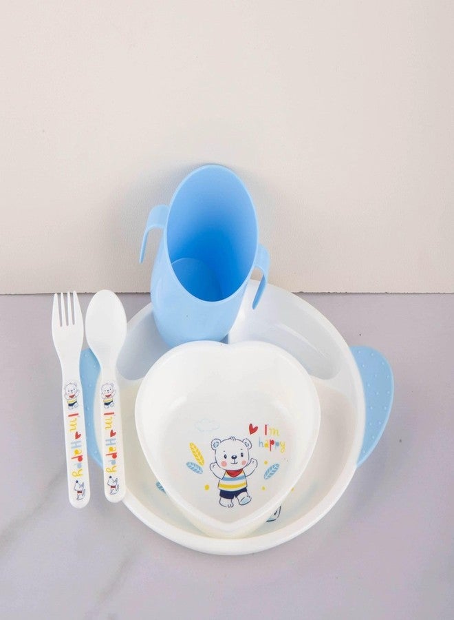 Cazuela Baby Feeding Tableware Series Children Dinnerware Feeding Set Happy Baby Cartoon Design Microwave & Dishwasher Safe Tableware Cutlery for Kids (5 in 1) - Image 4
