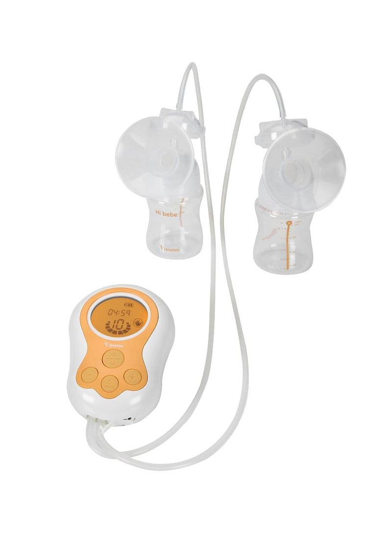 Bistos Electric Breast Pump Hi-bebe Plus – Double Breast Pump, Smart Memory Mode, Quiet Operation, Rechargeable Battery, 10 Suction Levels, 3 Cycle Controls, Portable, Lightweight & Easy to Use