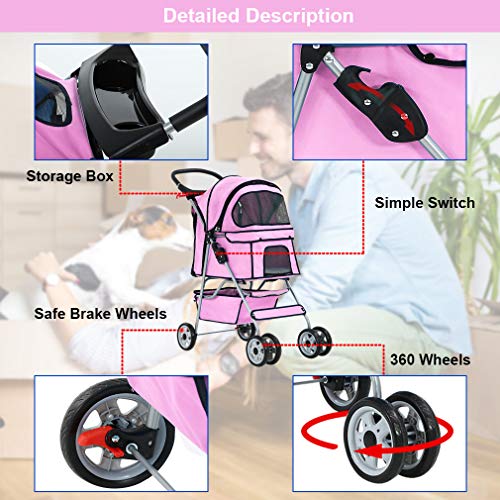 BestPet 4 Wheels Pet Stroller Cat Dog Cage Stroller Travel Folding Carrier 04T - Image 5