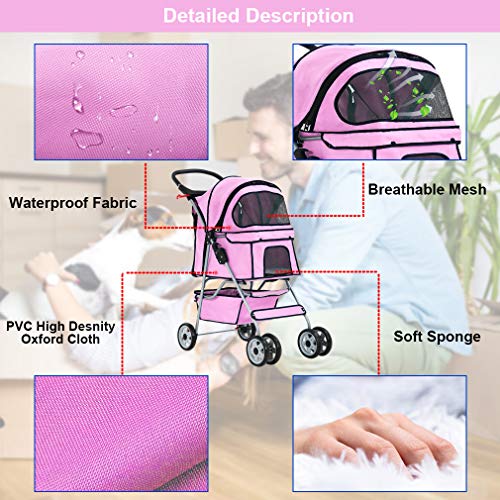 BestPet 4 Wheels Pet Stroller Cat Dog Cage Stroller Travel Folding Carrier 04T - Image 3