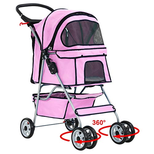 BestPet 4 Wheels Pet Stroller Cat Dog Cage Stroller Travel Folding Carrier 04T - Image 1