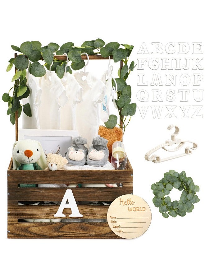Barydat صندوق خشبي لحفلة استقبال المولود مع مقبض، لافتة إعلان المولود، حبال زينة، حروف كبيرة، صندوق هدايا خشبي، حروف للحمل، حفلة الآباء الجدد (بني) - Image 1