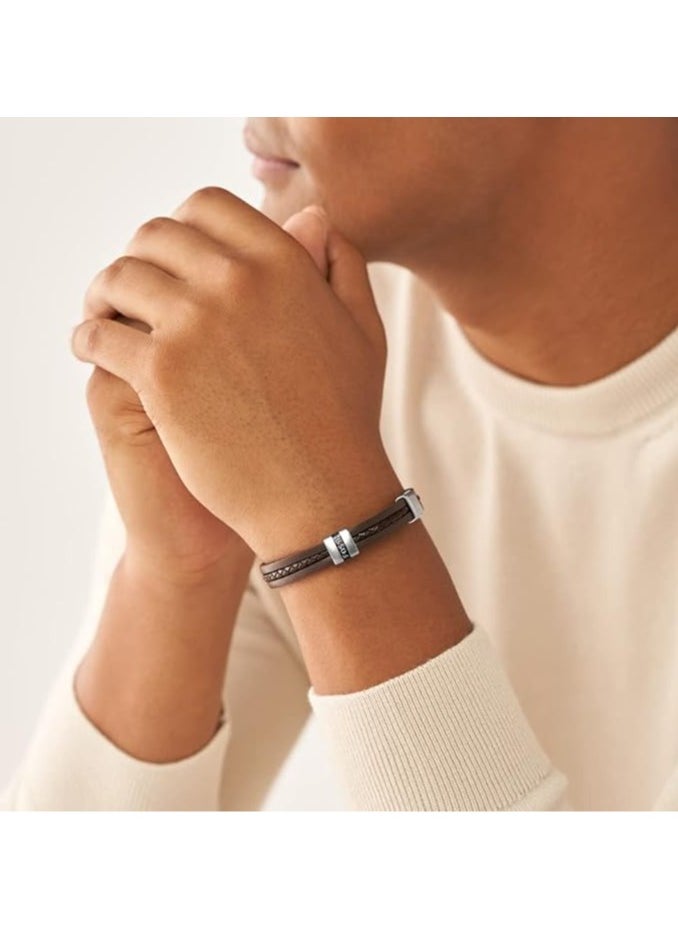 FOSSIL Bracelet for Men, Length: 213mm, Width: 10.8mm brown Leather Bracelet, JF04133040  - Image 2