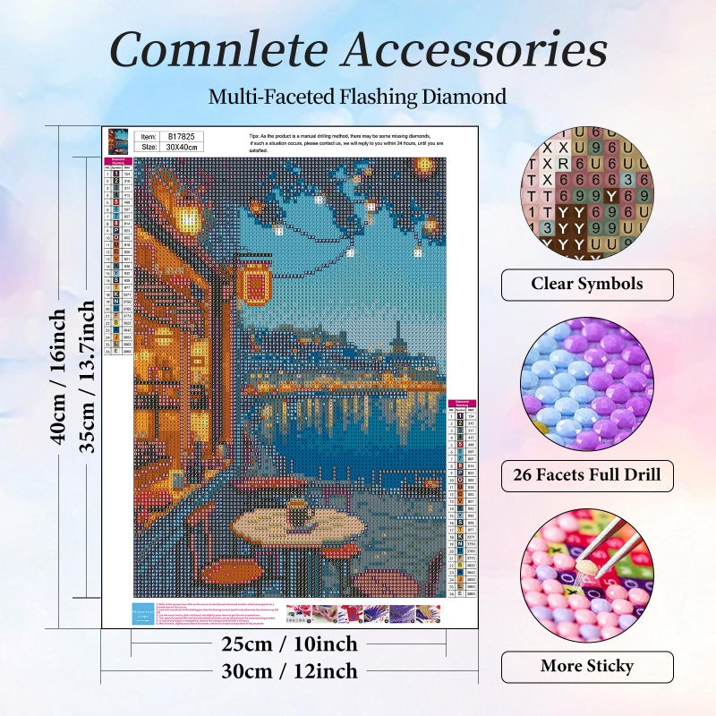 Camocin Diamond Art Kits for Adults Coffee, 5D City Landscape Diamond Painting Kits for Adults Beginners, DIY Street Full Round Dots Drill Gem Art Kit for Gift Home Wall Decor 12 x 16 Inch - Image 3