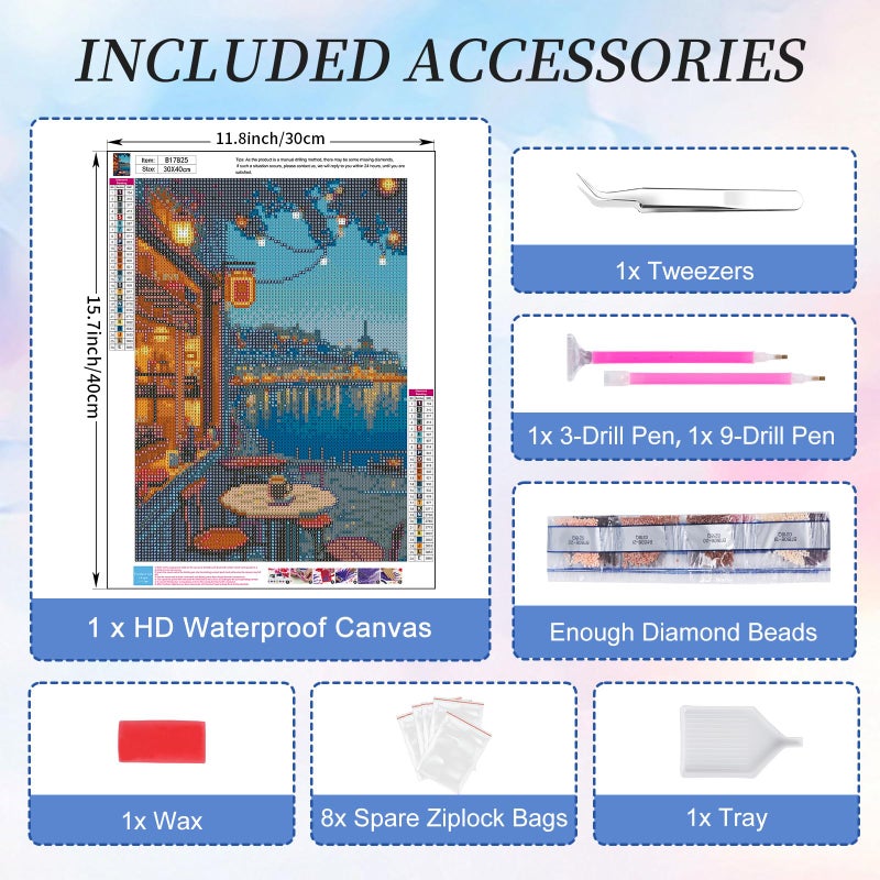 Camocin Diamond Art Kits for Adults Coffee, 5D City Landscape Diamond Painting Kits for Adults Beginners, DIY Street Full Round Dots Drill Gem Art Kit for Gift Home Wall Decor 12 x 16 Inch - Image 4