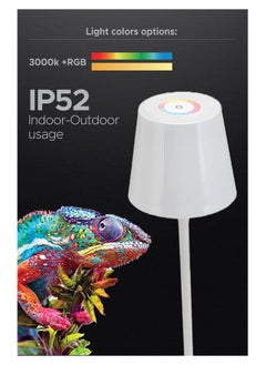 رافيد مصباح طاولة LED حديث قابل لإعادة الشحن – 3 واط، بخاصية التحكم باللمس، منفذ شحن USB-C، بطارية 4000 مللي أمبير، مقاومة IP52 – أبيض  - Image 4