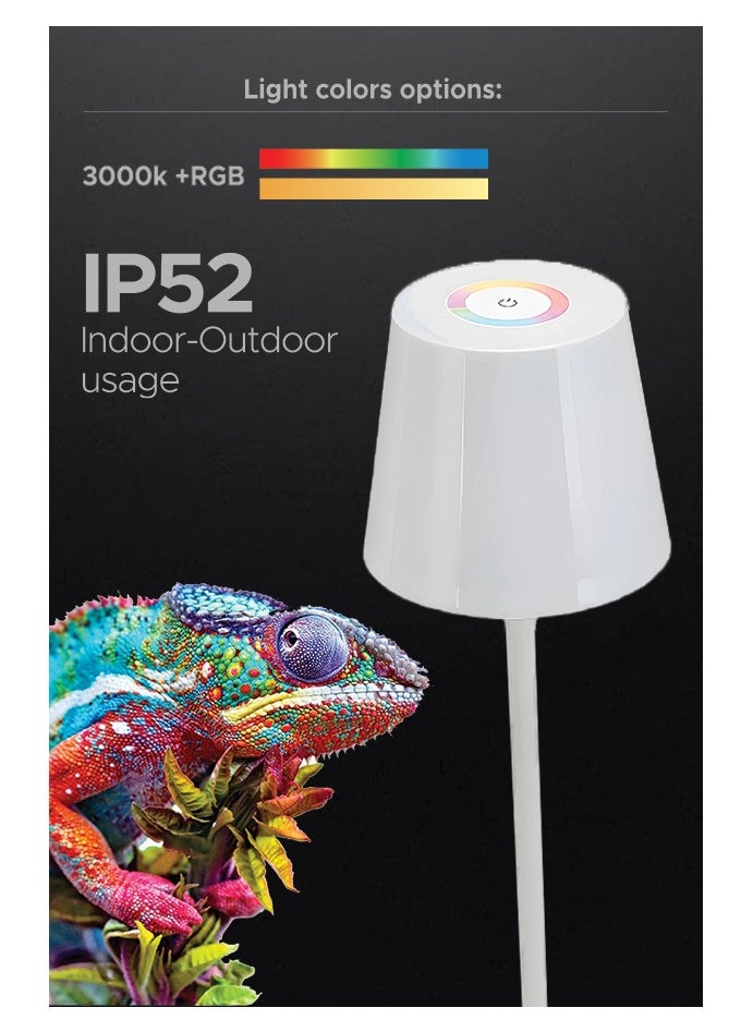 رافيد - مصباح طاولة LED حديث قابل لإعادة الشحن – 3 واط، بخاصية التحكم باللمس، منفذ شحن USB-C، بطارية 4000 مللي أمبير، مقاومة IP52 – أبيض - Image 1
