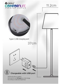 رافيد مصباح طاولة LED حديث قابل لإعادة الشحن – 3 واط، بخاصية التحكم باللمس، منفذ شحن USB-C، بطارية 4000 مللي أمبير، مقاومة IP52 – أبيض  - Image 5
