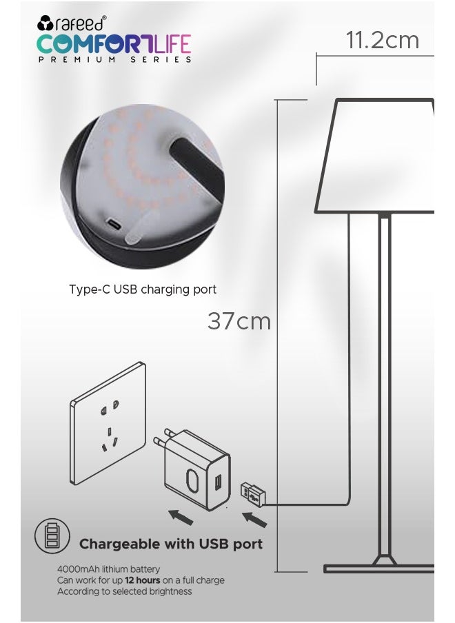 رافيد - مصباح طاولة LED حديث قابل لإعادة الشحن – 3 واط، بخاصية التحكم باللمس، منفذ شحن USB-C، بطارية 4000 مللي أمبير، مقاومة IP52 – أبيض - Image 1