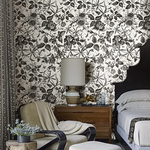 JiffDiff Floral Vintage Wallpaper Peel and Stick Wall Stick Black Rose Removable Vinyl Wall Paper Sketch Floral Decor 15.75in x 118in - Image 3