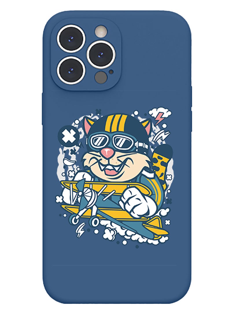 Theodor Protective Slim Fit Case Liquid Silicone Cover with Full Body Protection Anti-Scratch Shockproof Case For iPhone 15 Pro Blue  - Cat Peep - Image 1